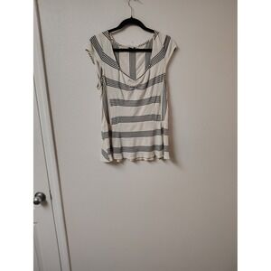 Anthropologie Postmark Striped Peplum Top Cap Sleeve V-Neck Cream‎ Navy XL